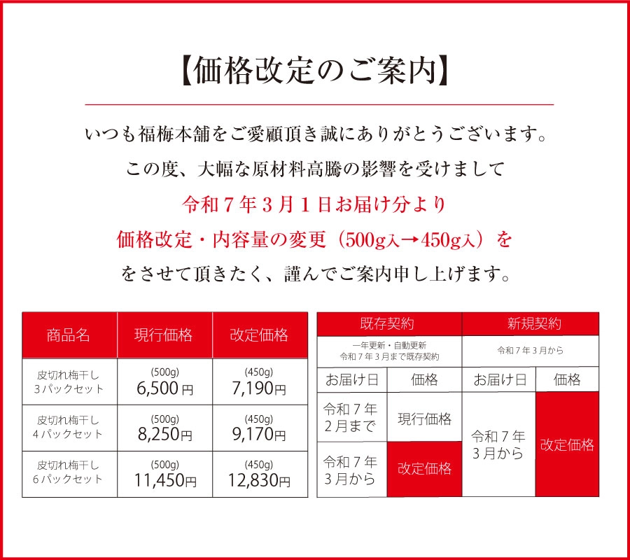 価格改定の案内