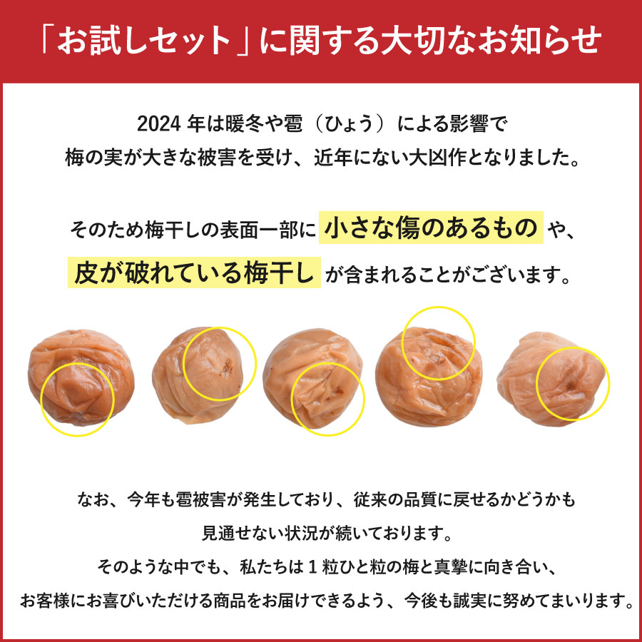 試せるお味は8種類、最高級紀州南高梅を食べ比べお試しセット