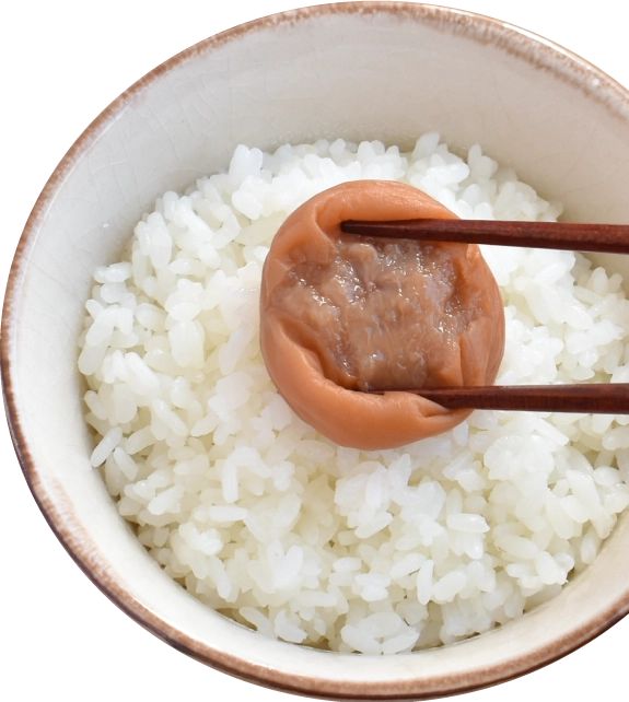 ご飯にあまみつ梅を乗せた写真